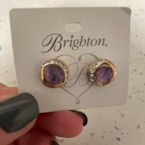 Unique Brighton amethyst/gold earrings with silver stones for detail!